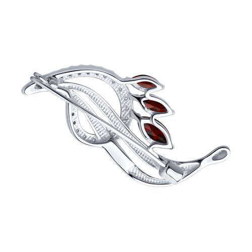 Брошь из серебра с гранатами и фианитами - фото 2