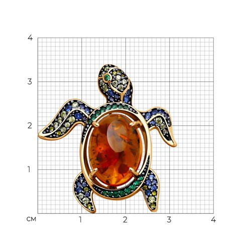 Брошь из золочёного серебра с янтарём и фианитами - фото 3