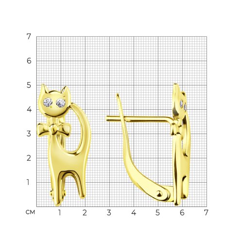 Серьги "Кошка" из желтого золота с фианитами 025005-2 SOKOLOV фото 2