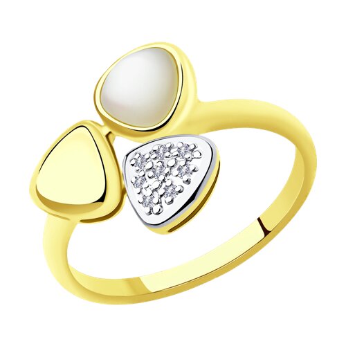 Кольцо из желтого золота с бриллиантами и перламутром