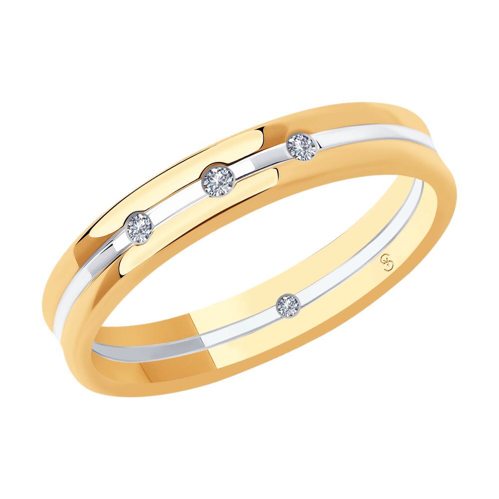 Обручальное кольцо SOKOLOV Diamonds из комбинированного золота с бриллиантами, comfort fit