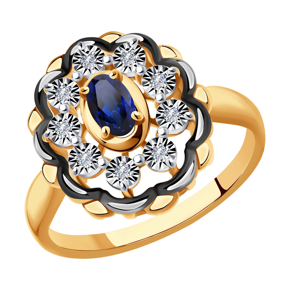 фото Кольцо sokolov diamonds из комбинированного золота с бриллиантами и сапфиром