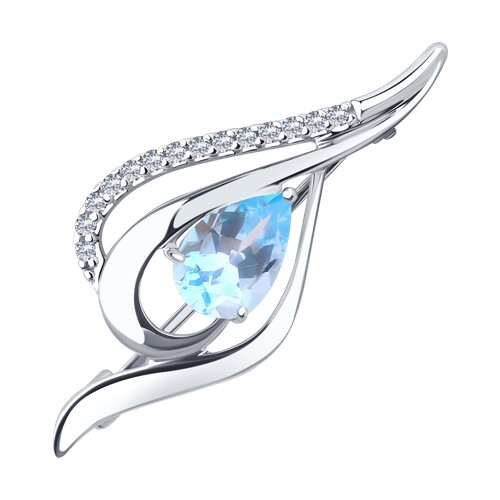 Брошь из серебра с топазом и фианитами - фото 1