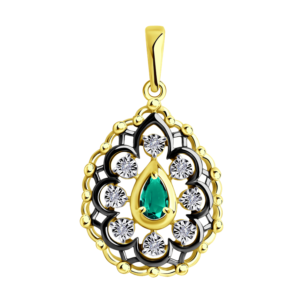 фото Подвеска sokolov diamonds из комбинированного золота с бриллиантами и изумрудом