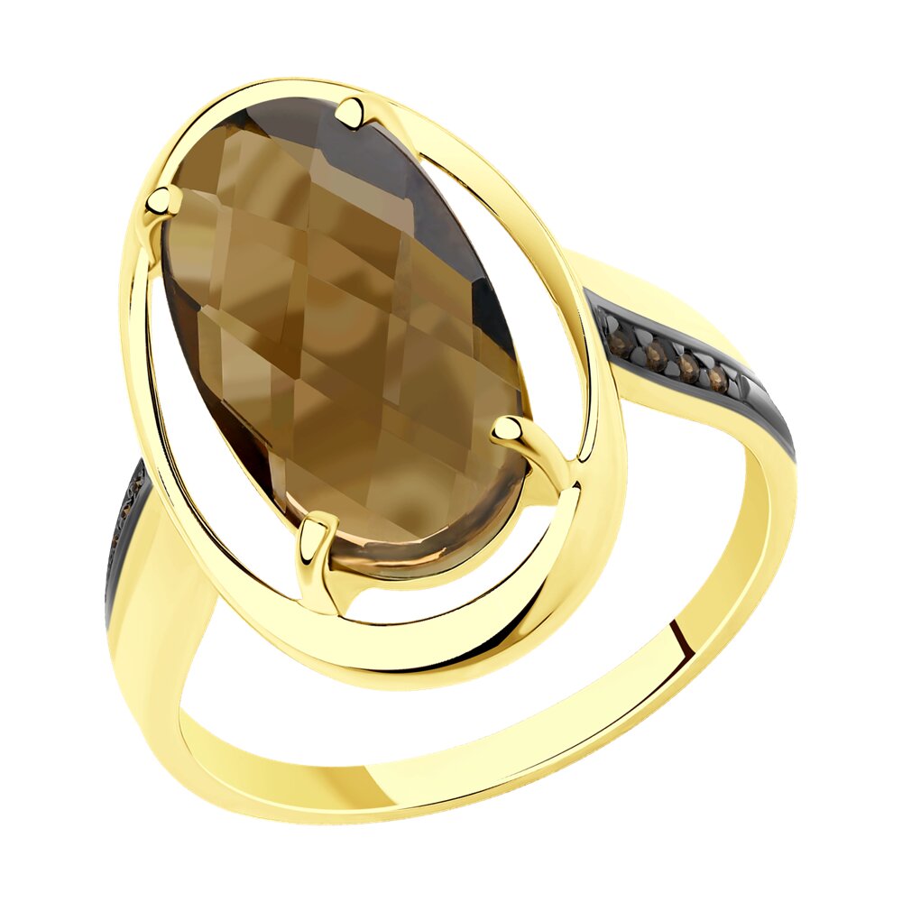 Кольцо SOKOLOV из желтого золота с раухтопазом и фианитами
