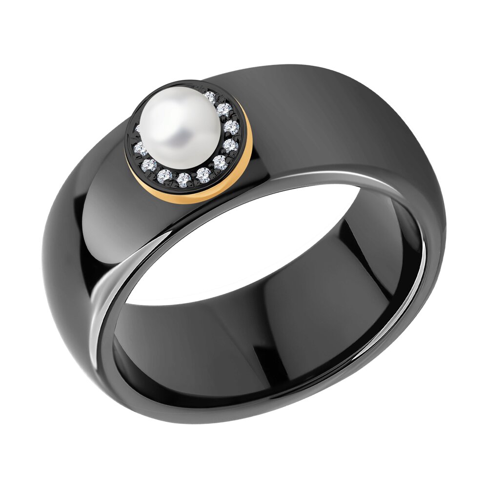 фото Керамическое кольцо с золотом, жемчугом и бриллиантами sokolov diamonds