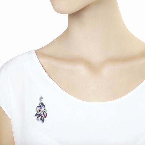 Брошь из серебра с красными и синими фианитами - фото 2