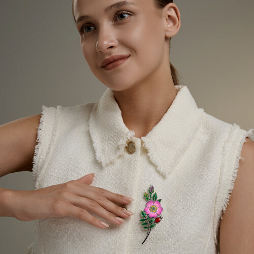 Брошь из серебра с фианитами и эмалью - фото 4