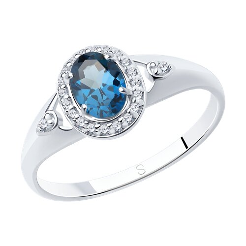 Кольцо из серебра с синим топазом и фианитами 92011545