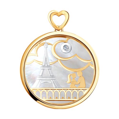 Подвеска "Париж" из комбинированного золота с миксом камней