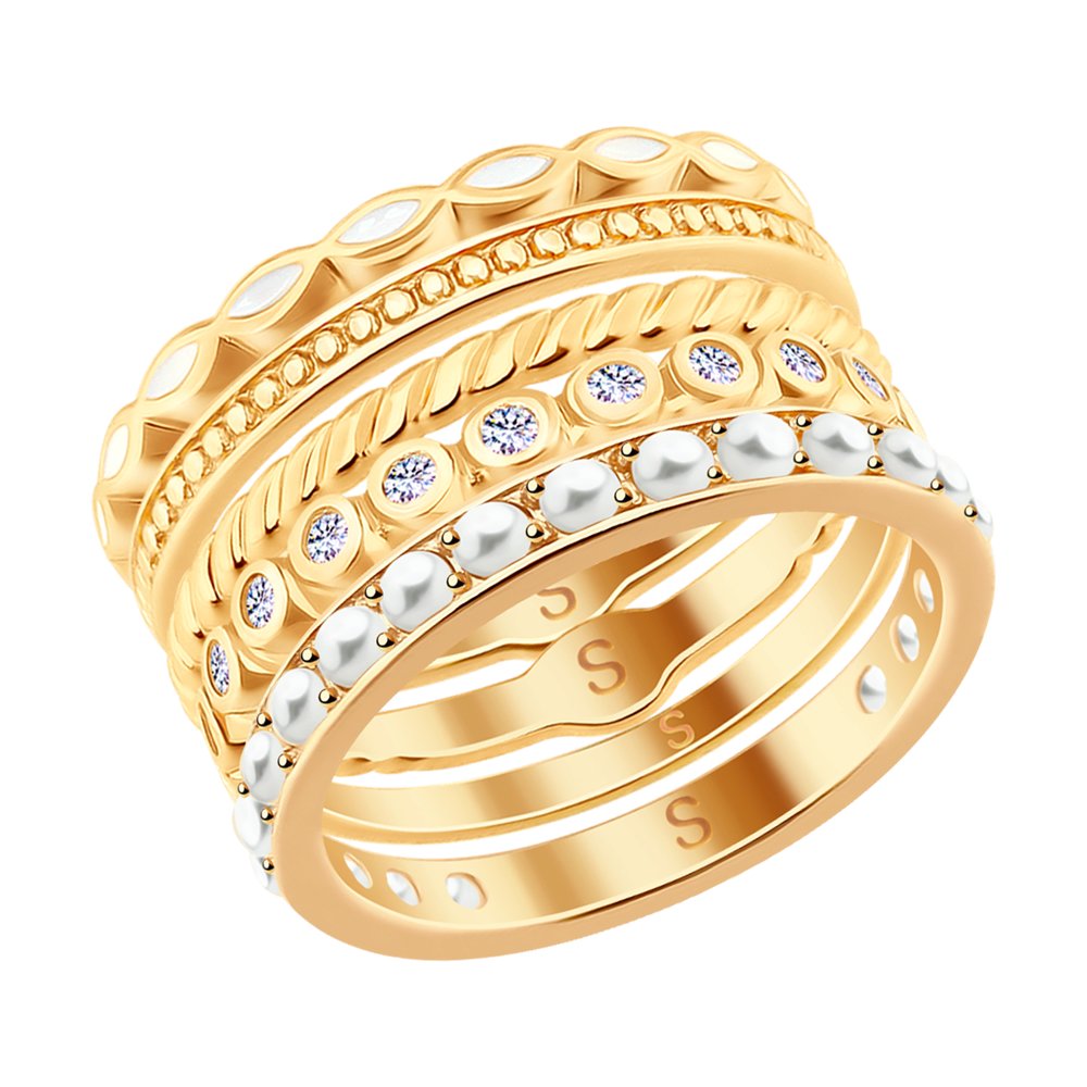 

Кольцо SOKOLOV из золочёного серебра с эмалью и жемчугом Swarovski и фианитами