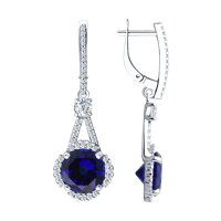 Серьги из серебра с ситалами синтетическими и фианитами
