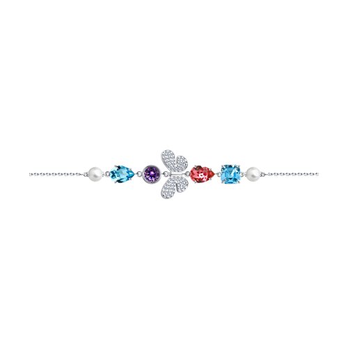 Браслет из серебра с жемчугом Swarovski, кристаллами Swarovski и фианитами (94050638) - фото