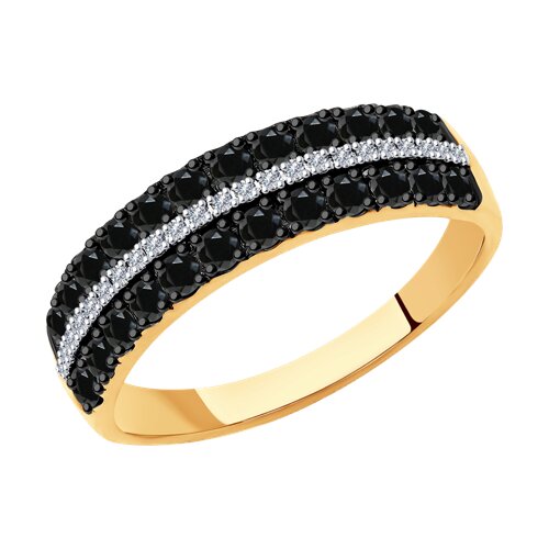 Кольцо из золота с бесцветными и чёрными бриллиантами