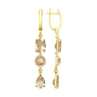 Серьги из желтого золота с розовыми топазами Swarovski и жёлтыми Swarovski Zirconia