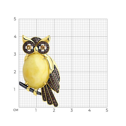 Брошь из золочёного серебра с янтарём и фианитами - фото 5