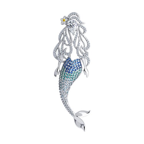 Брошь из серебра с фианитами и эмалью - фото 1