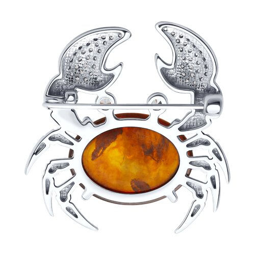 Брошь из серебра с янтарём и фианитами - фото 2