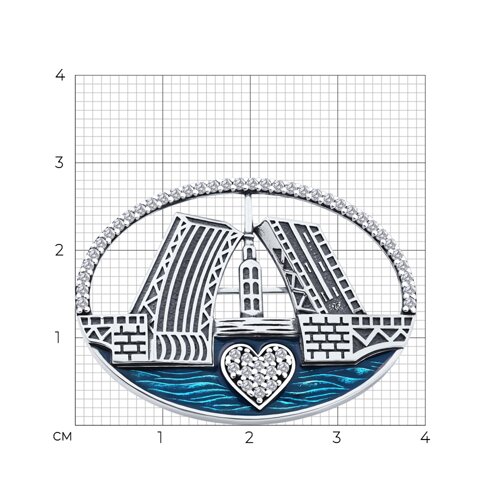 Брошь из серебра с фианитами и эмалью "Санкт-Петербург" - фото 4