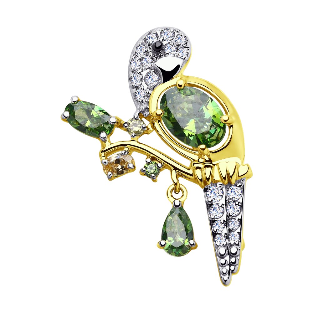 

Брошь SOKOLOV из желтого золота с бесцветными и жёлтыми Swarovski Zirconia
