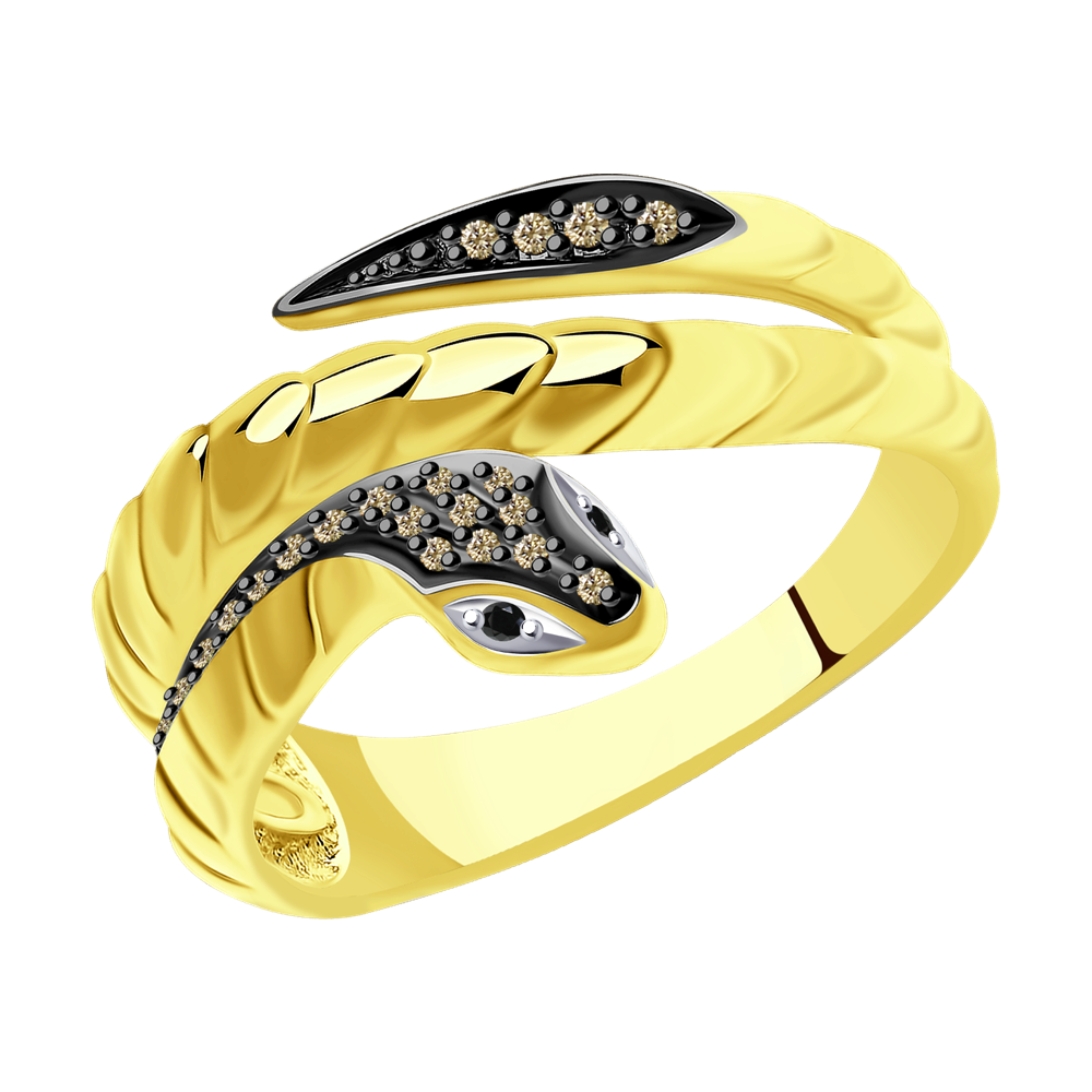 фото Кольцо sokolov diamonds из желтого золота с бриллиантами и черными облагороженными бриллиантами