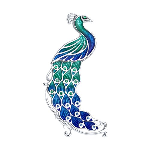 Брошь из серебра с фианитами и эмалью - фото 1