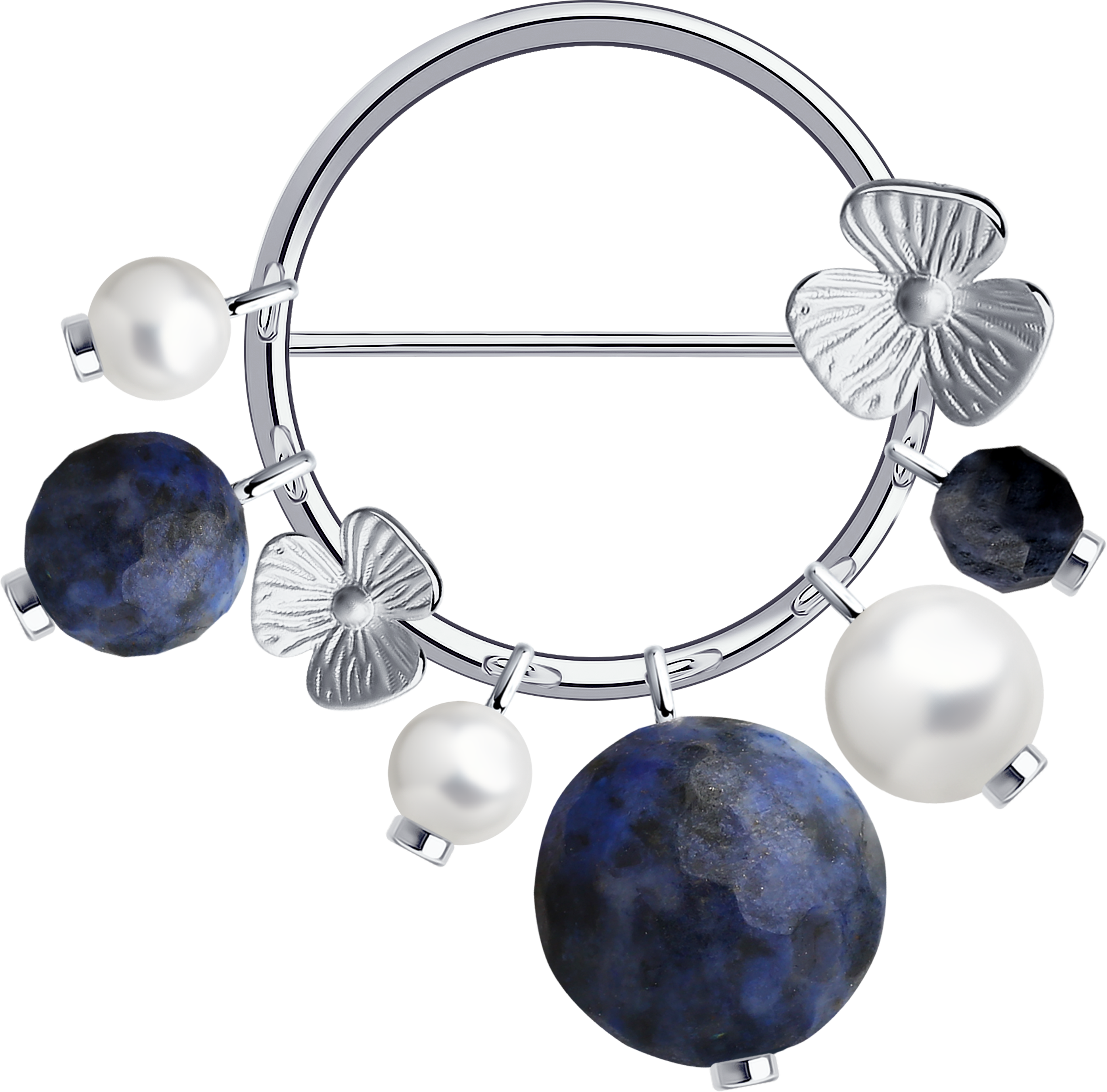 Брошь SOKOLOV из серебра с содалитом и синтетическим жемчугом 2000₽