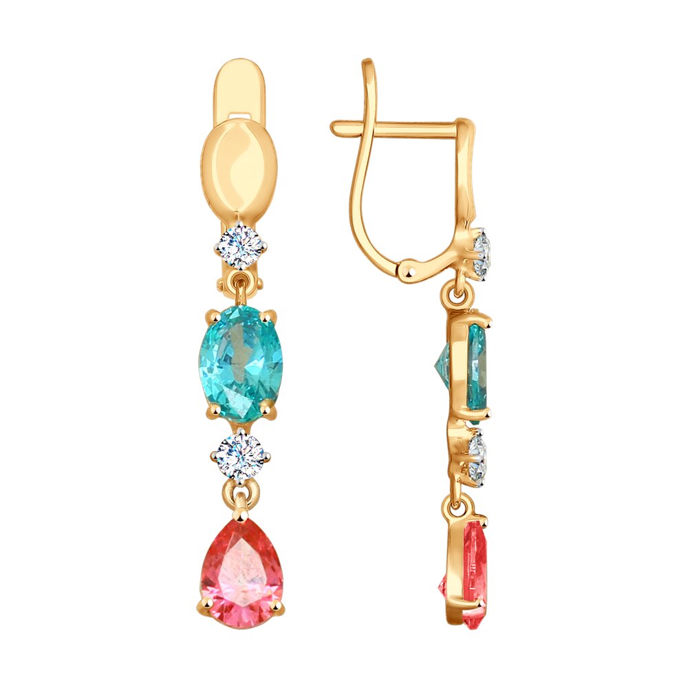 

Серьги SOKOLOV из золота с бесцветными, зелеными и розовыми Swarovski Zirconia