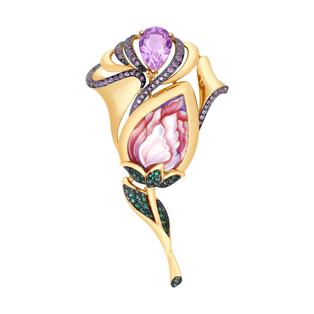 

Брошь SOKOLOV из золота с аметистом и фианитами