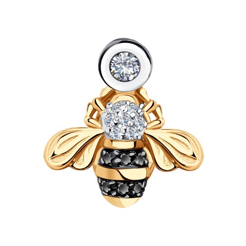 Подвеска из золота "Пчелка" с бриллиантами и черными облагороженными бриллиантами