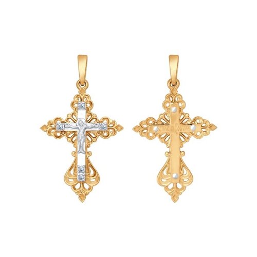 Крест из комбинированного золота с бриллиантами 1120029 SOKOLOV фото