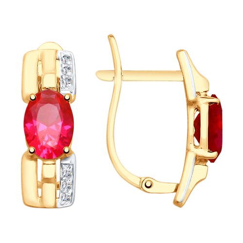 Серьги из золота с красными корунд (синт.) и фианитами