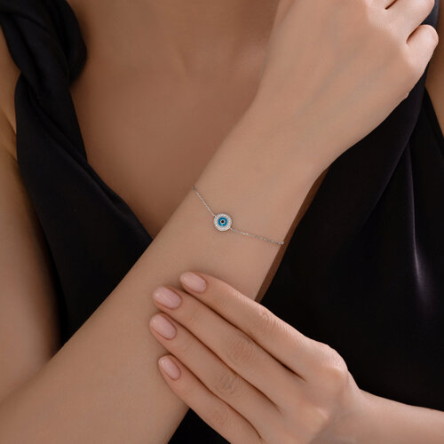 Браслет из серебра с фианитами и эмалью - фото 4