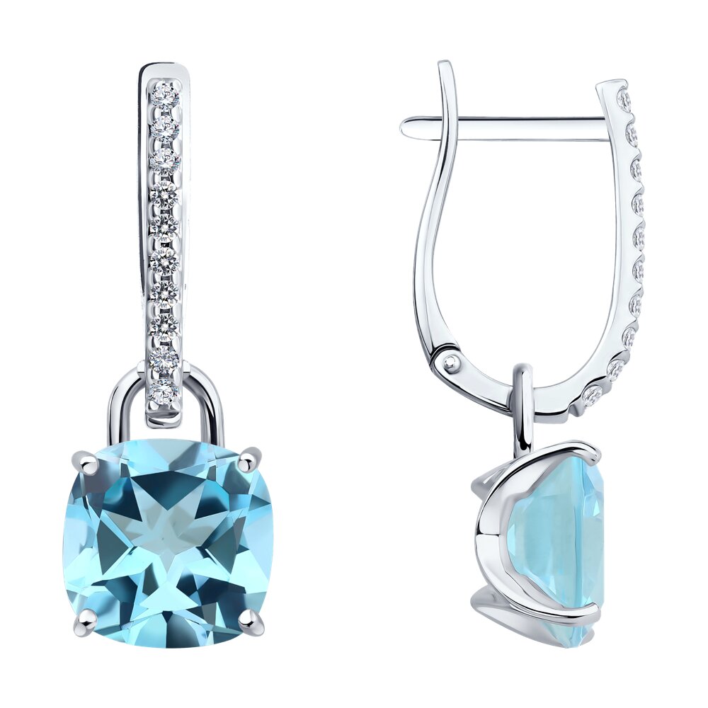 Серьги SOKOLOV из белого золота с топазами и бриллиантами выращенными