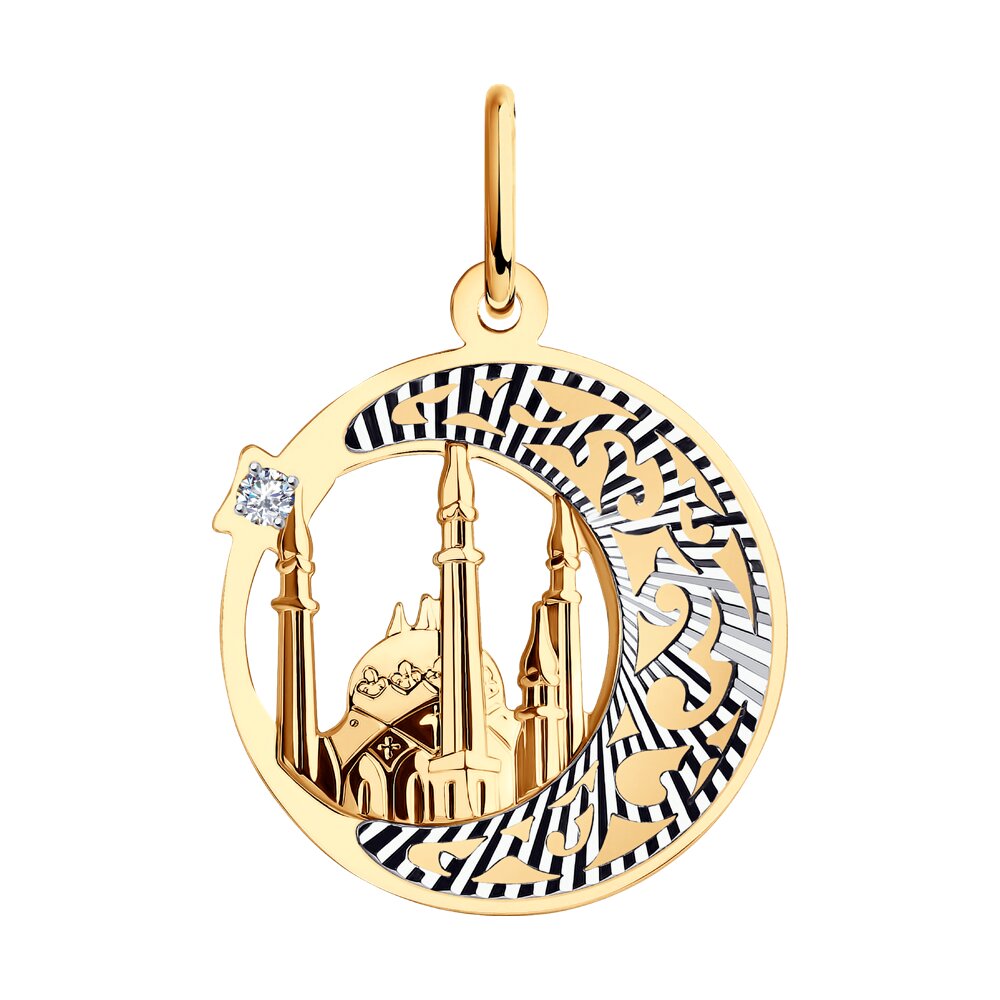 фото Подвеска мусульманская sokolov из комбинированного золота с алмазной гранью с фианитом