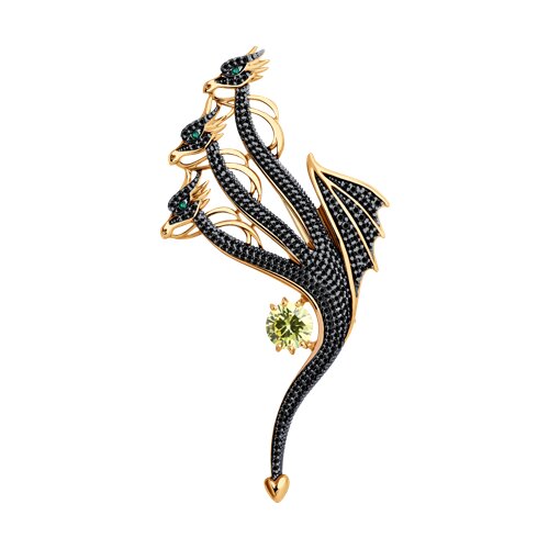 Брошь из золочёного серебра с фианитами - фото 1