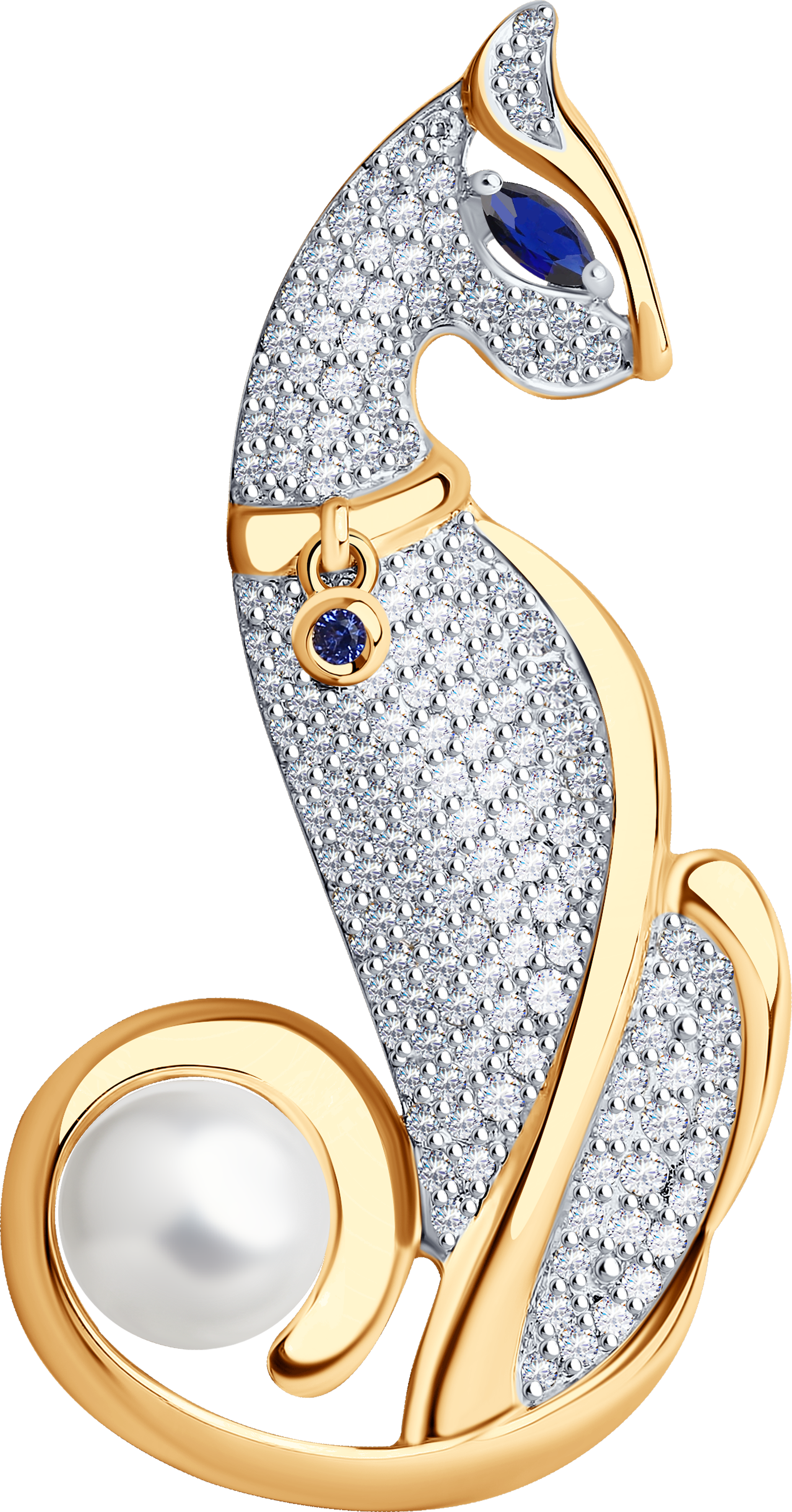 Брошь Кошка с корундом и жемчугом SOKOLOV 25200₽