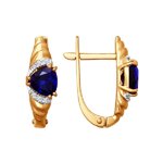 Серьги из золота с бриллиантами и корундами сапфировыми (синт.)