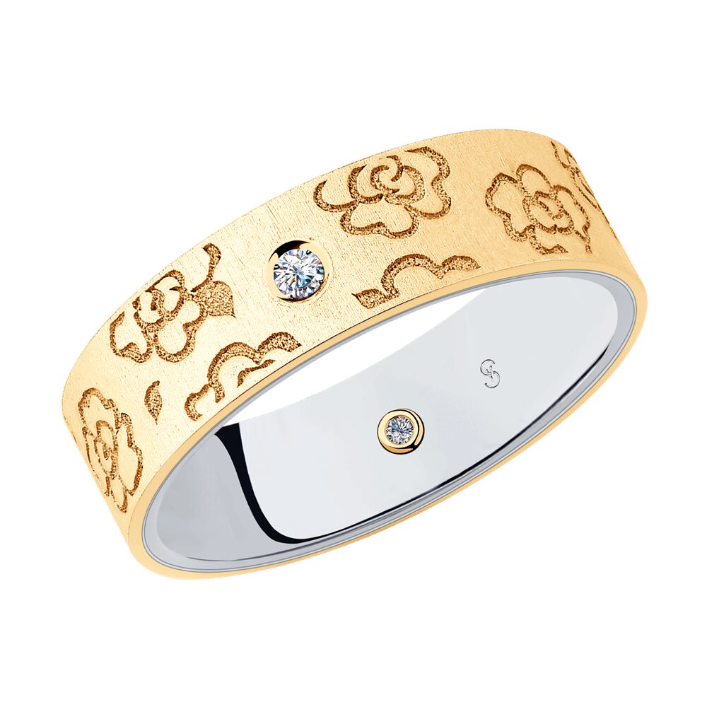 Обручальное кольцо SOKOLOV из комбинированного золота с бриллиантами , comfort fit