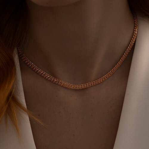 Цепь питон ручная вязка из золочёного серебра - фото 3