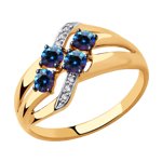 Кольцо из золота с бесцветными и синими Swarovski Zirconia