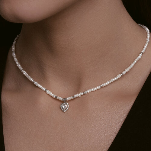 Колье из серебра с синтетическим жемчугом и фианитами - фото 3