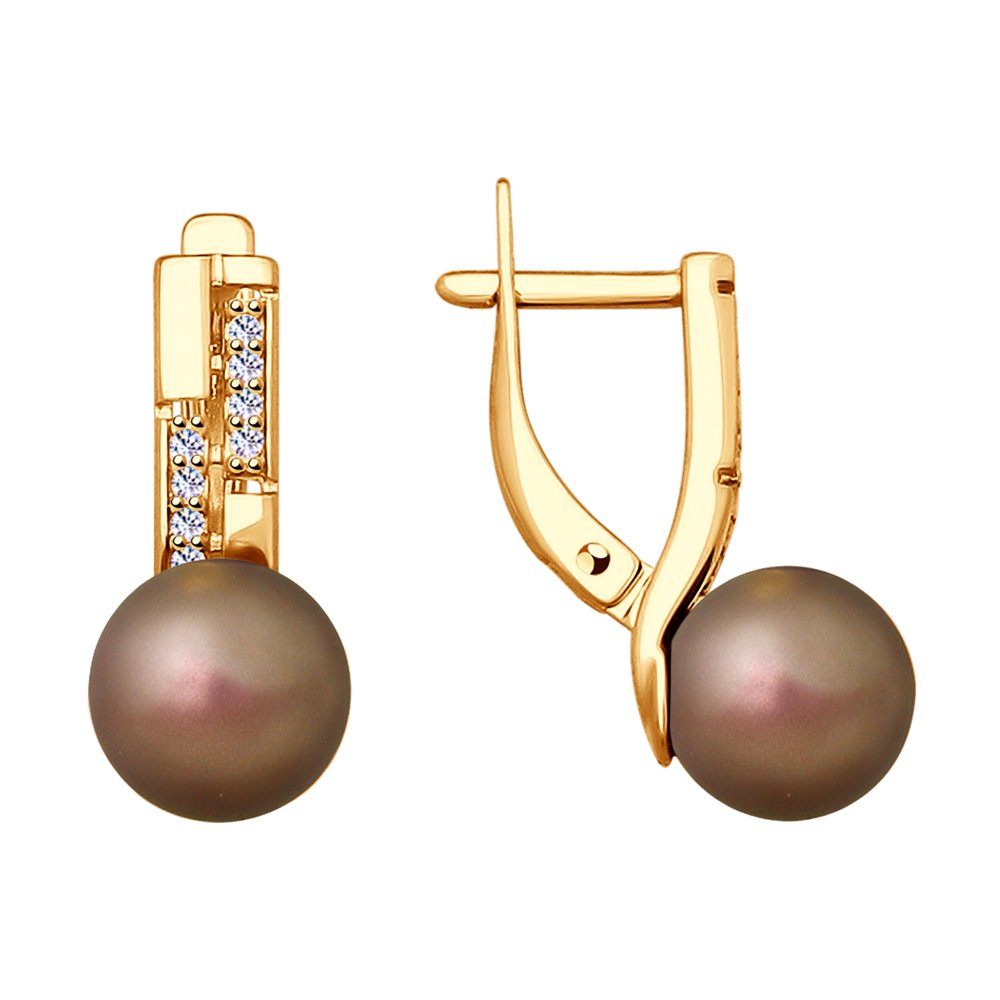 

Серьги SOKOLOV из золочёного серебра с коричневым жемчугом Swarovski и фианитами