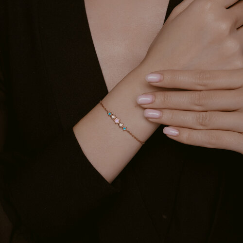 Браслет из золочёного серебра с фианитами и эмалью - фото 3