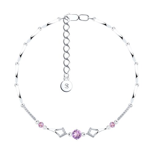Браслет из серебра с аметистами и фианитами - фото 1