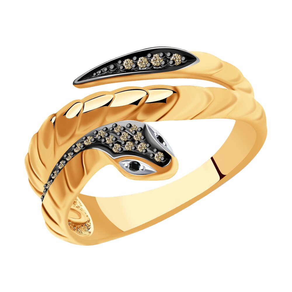 Кольцо из золота с бриллиантами в виде змеи (7010067) - фото