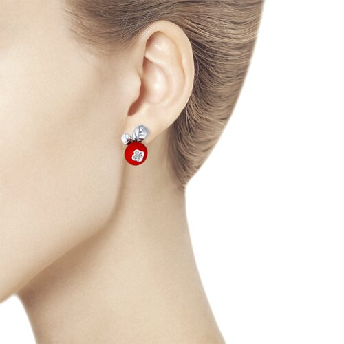 Серьги из серебра с эмалью с фианитами