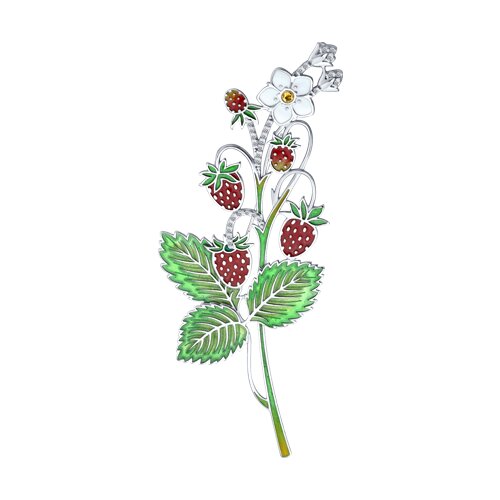 Брошь из серебра с фианитами и эмалью - фото 1