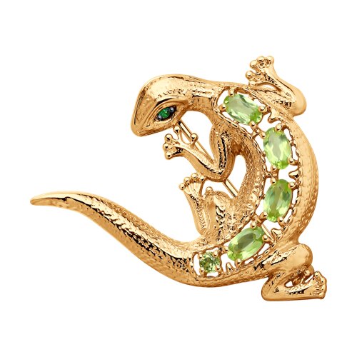 Брошь из золочёного серебра с хризолитами и фианитами - фото 1