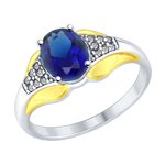 Кольцо из серебра с синим корундом (синт.) и фианитами